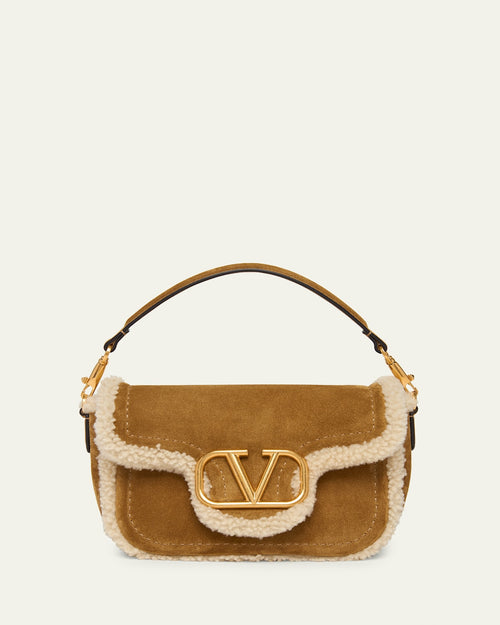 VLogo Shearling & Suede Top-Handle Bag