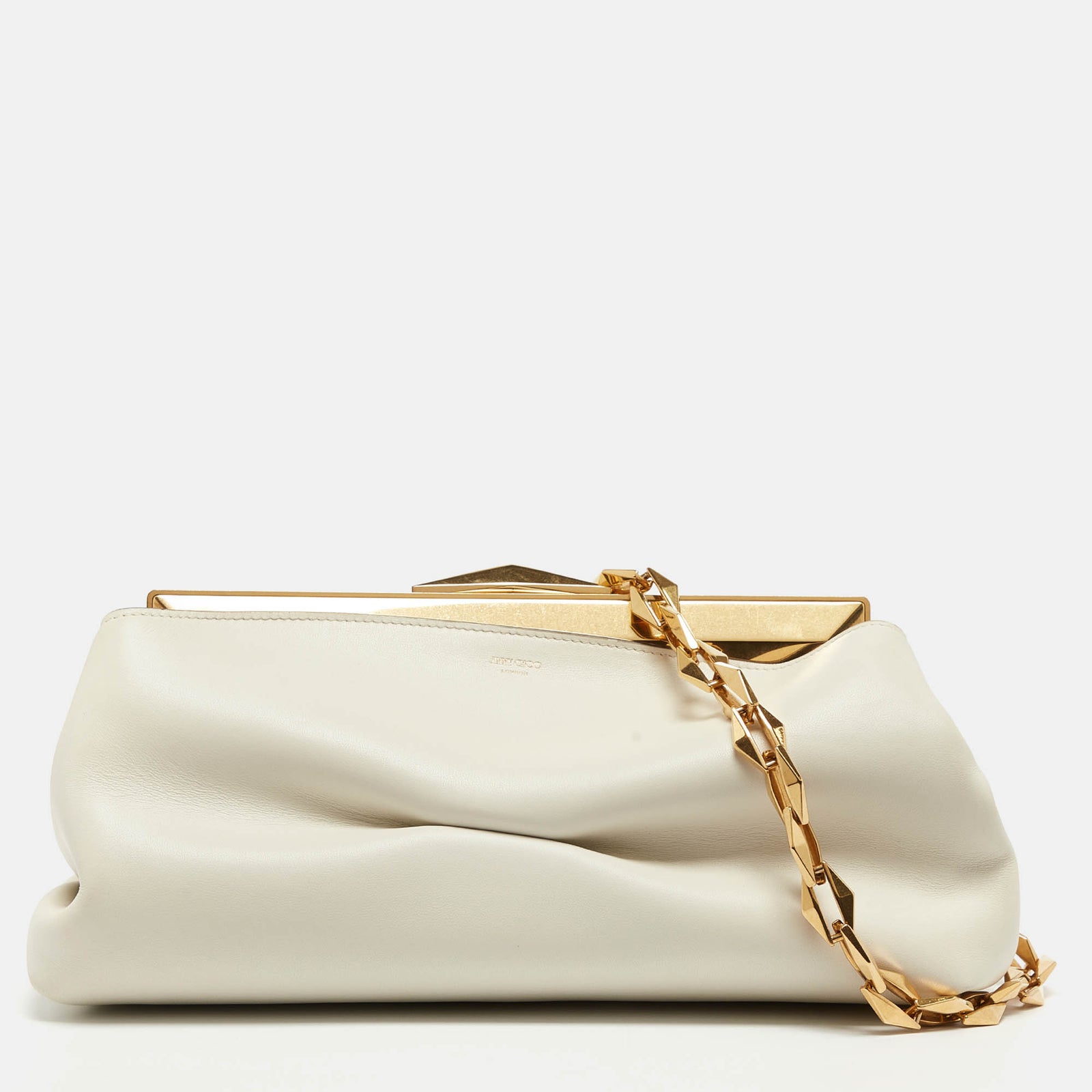 Jimmy Choo Off White Leather Diamond Clutch