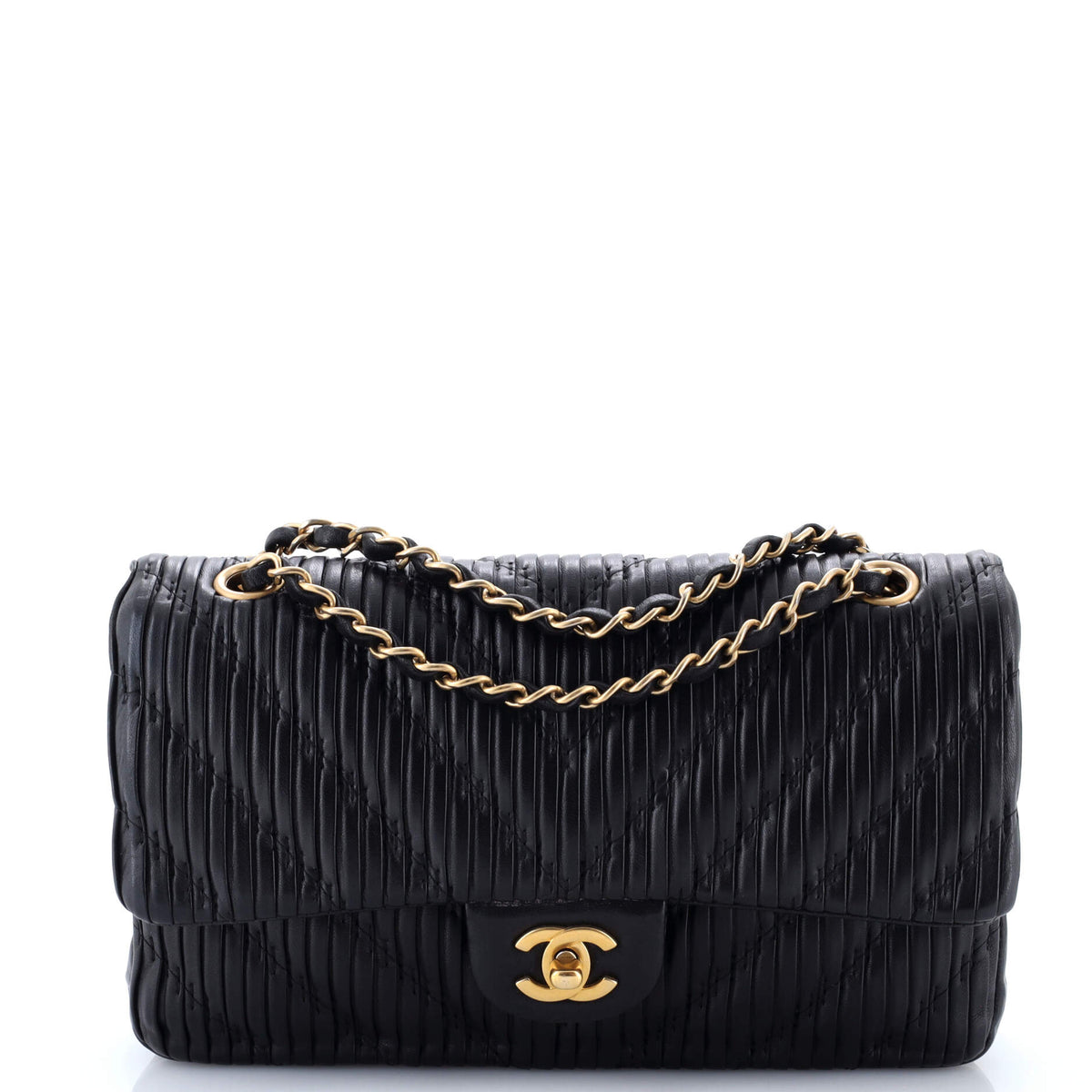 Chanel CHANEL Coco Pleats Classic Double Flap Bag Pleated Crumpled Calfskin Medium