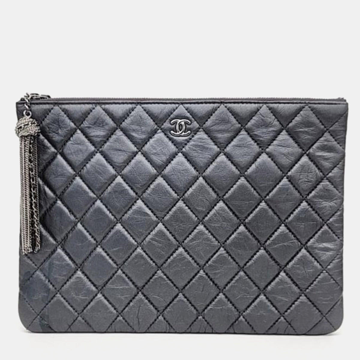 Chanel Silver leather Clutch Bag