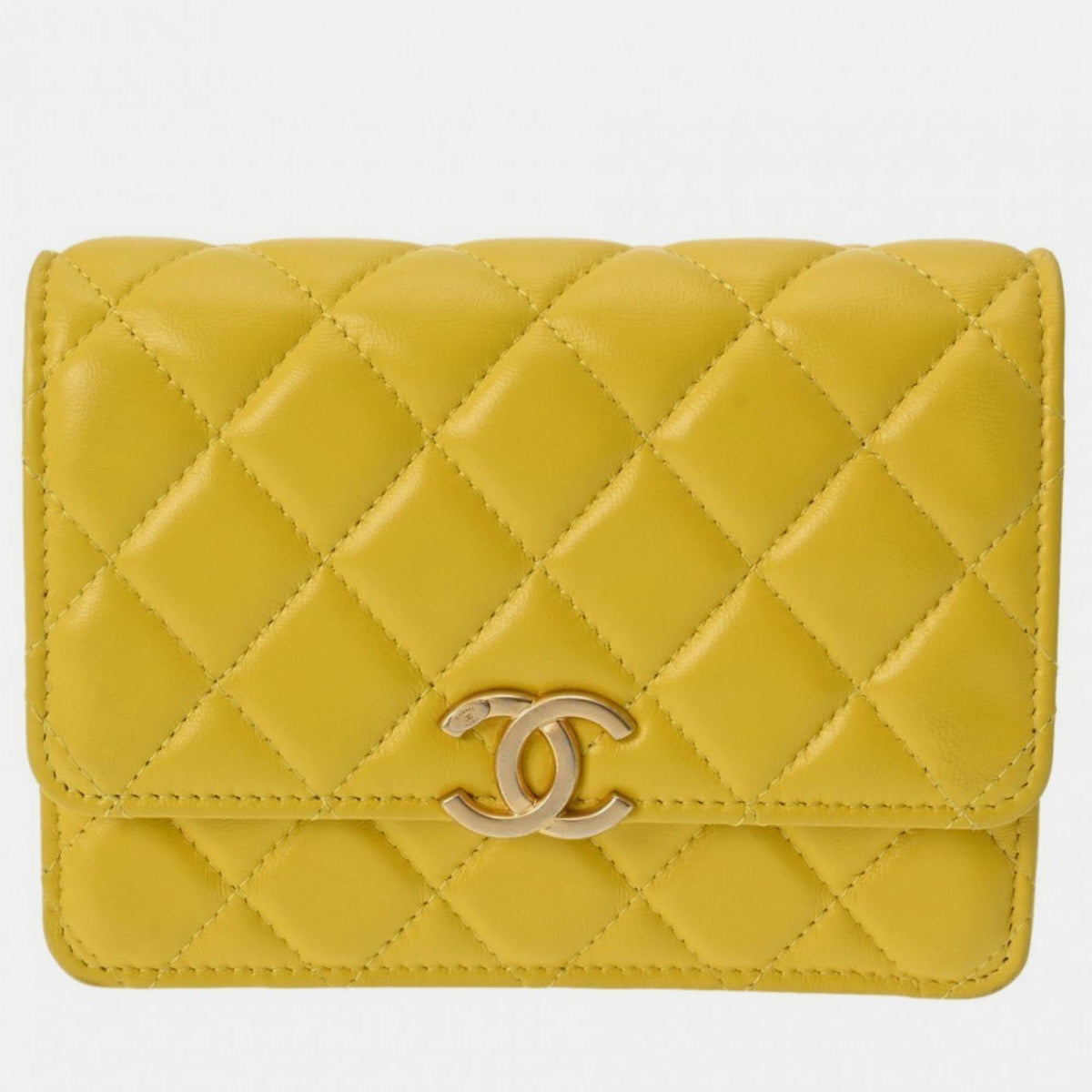 Chanel Yellow Lambskin Matelasse Classic Chain Wallet Shoulder Bag