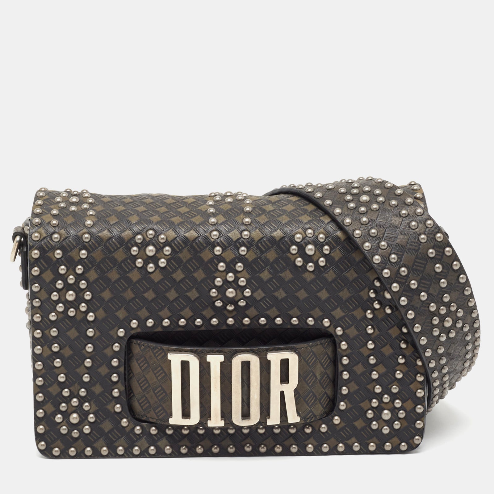 Dior Green/Black Studded Leather Medium Dio(r)evolution J'Adior Chain Bag