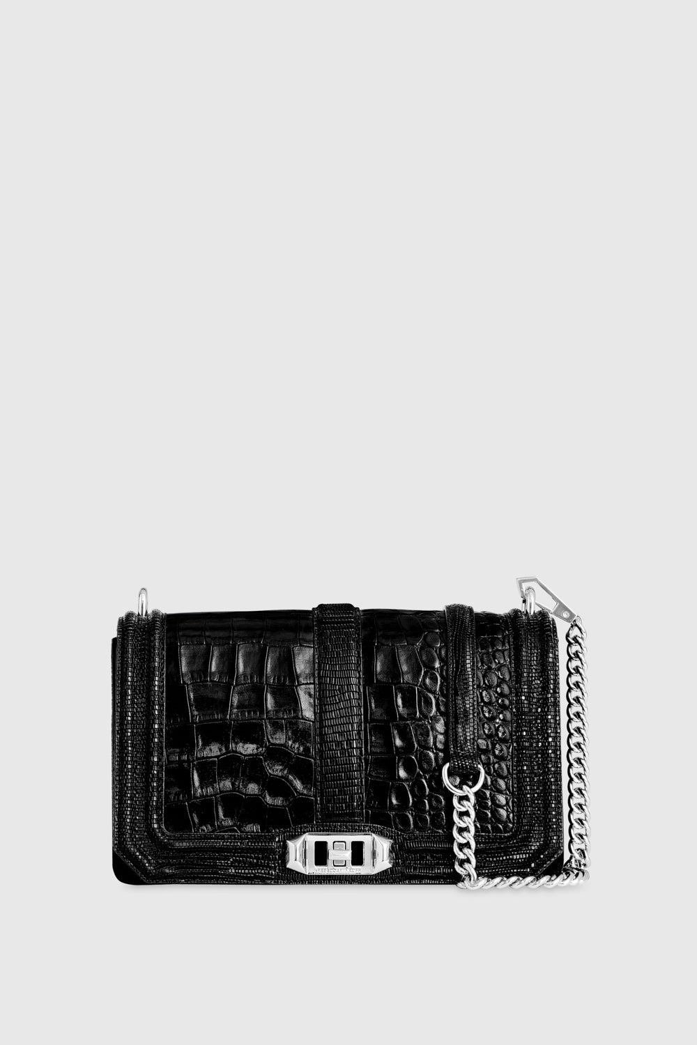 Rebecca Minkoff Umhängetasche „Love“ mit gestepptem Chevron-Muster in Schwarz/Silber