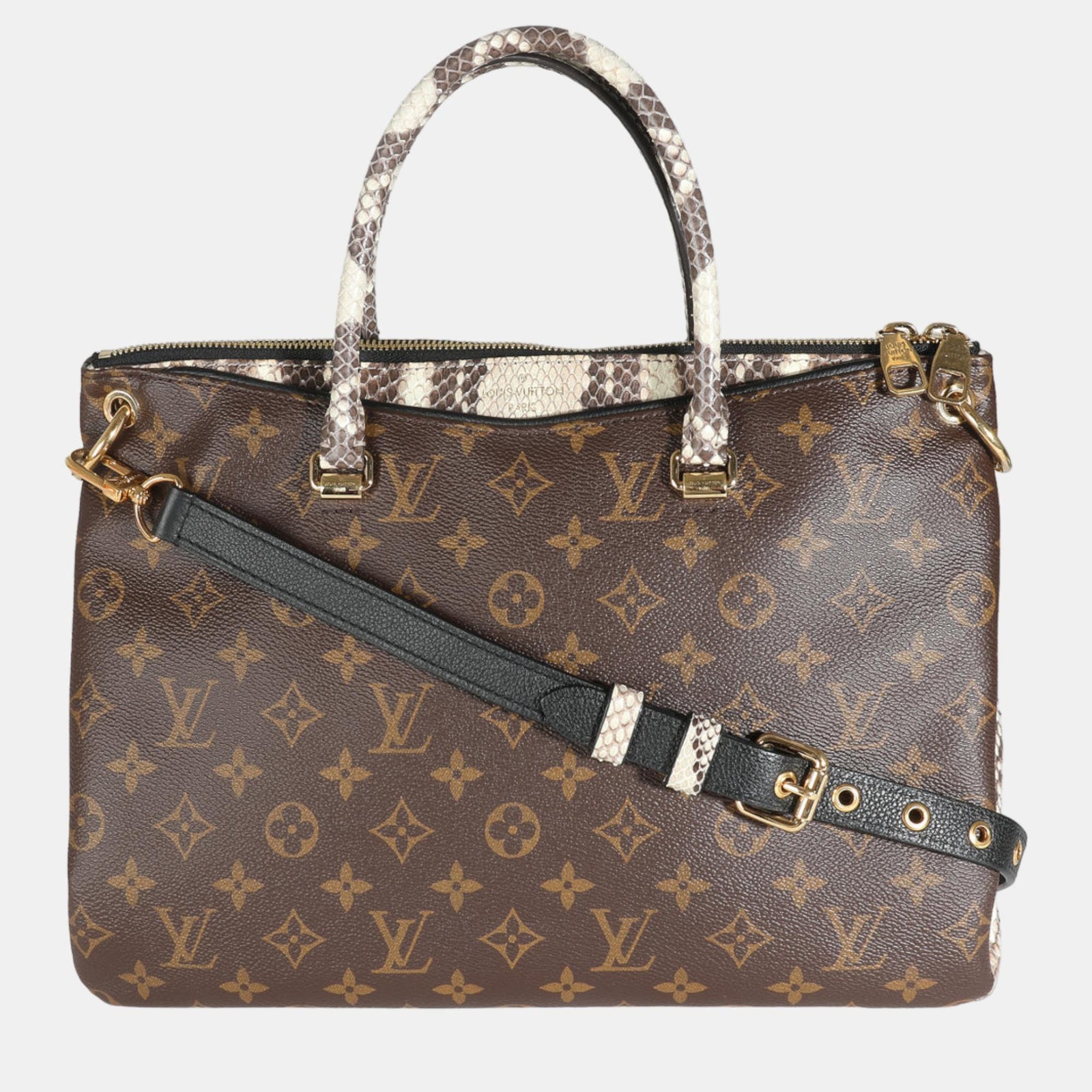 Louis Vuitton Pallas Tote Bag aus Canvas mit Monogrammmuster und Pythonleder in Braun