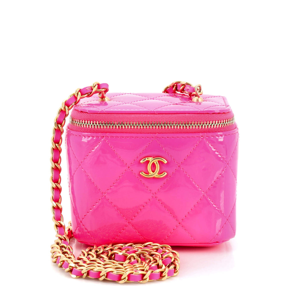 CHANEL Pearl Crush Vanity Case with Chain Quilted Patent Mini