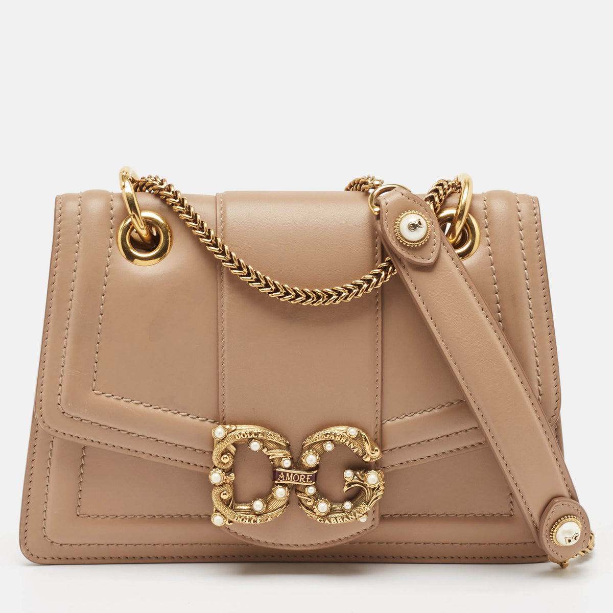 Dolce & Gabbana Beige Leather DG Amore Shoulder Bag