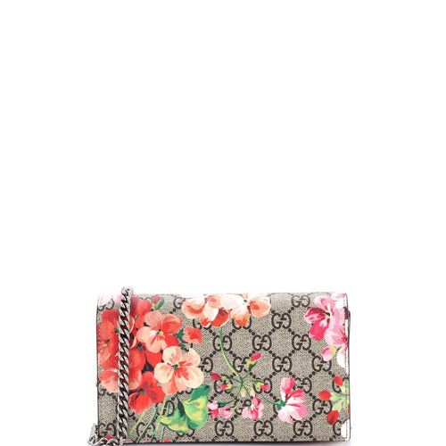 GUCCI Chain Wallet Blooms Print GG Coated Canvas
