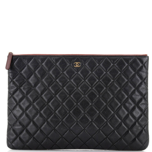 CHANEL O Case Clutch Quilted Caviar Large