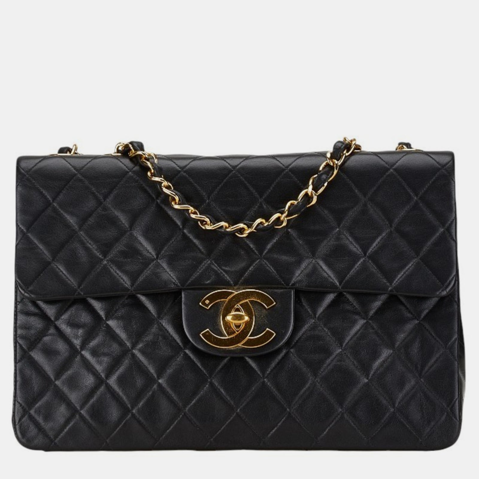 Chanel Schwarze Matelassé 33 Coco Mark Schultertasche aus Lammleder