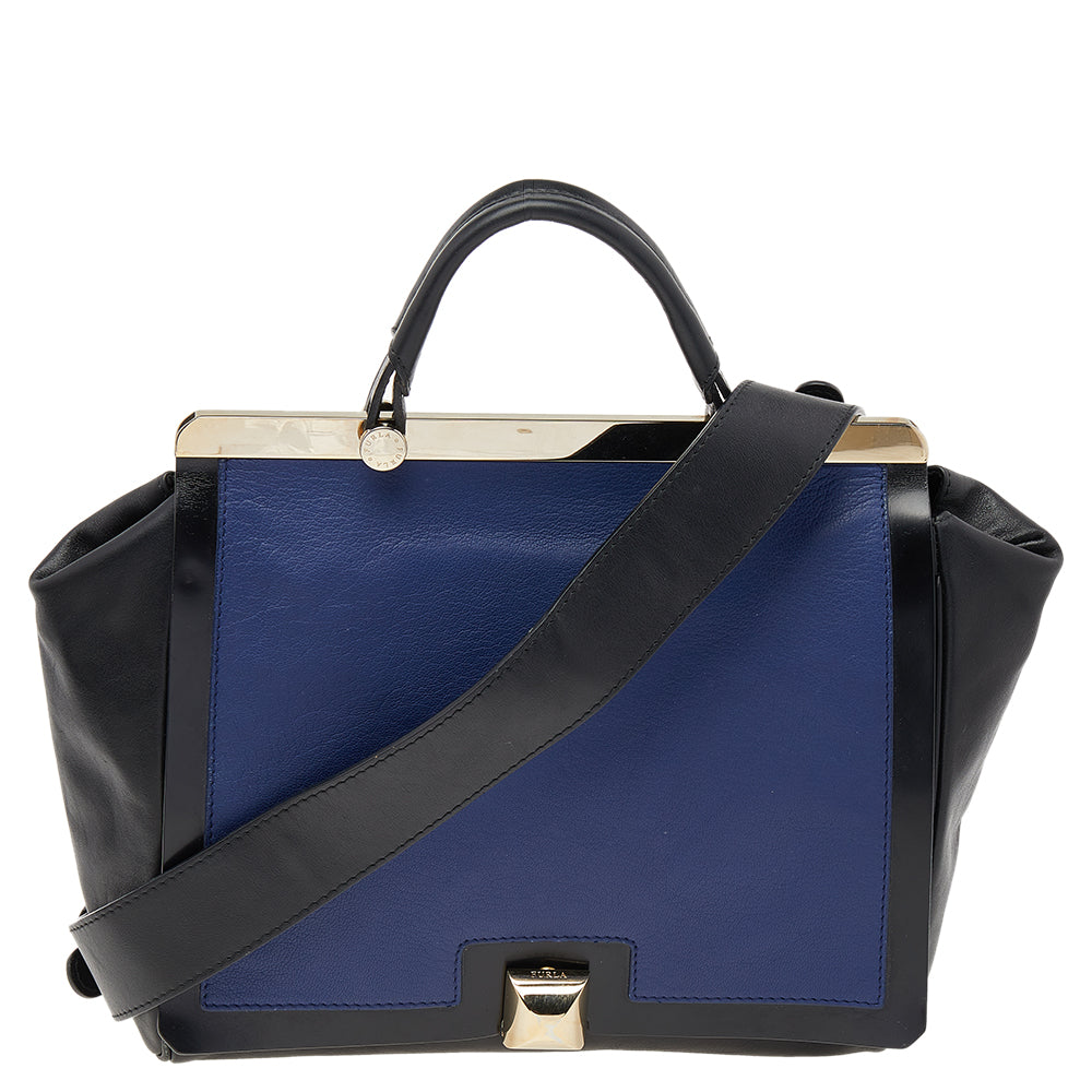 Furla Black/Blue Leather Cortina Top Handle Bag