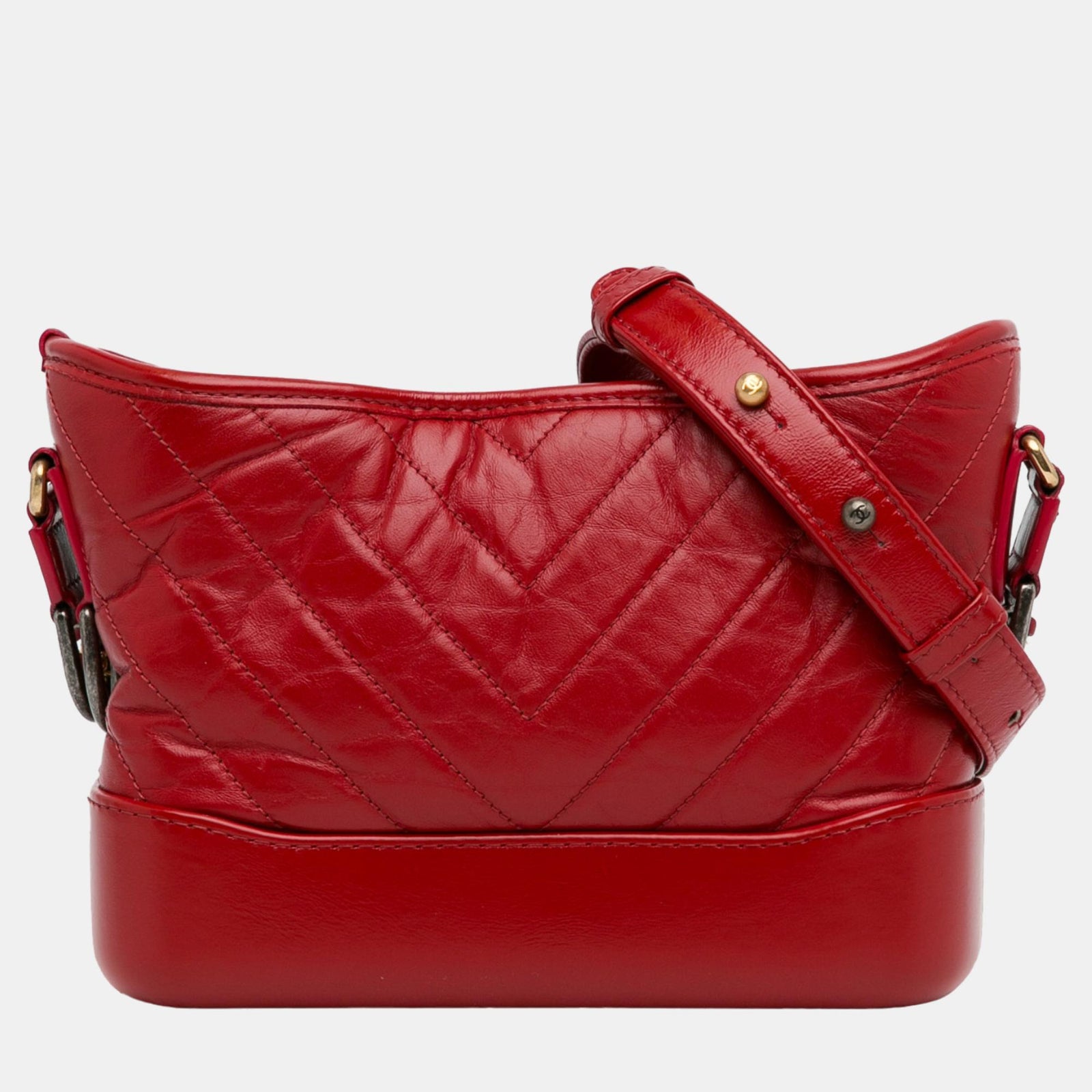 Chanel Red Small Chevron Lambskin Gabrielle Crossbody