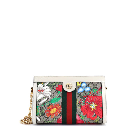GUCCI Ophidia Chain Shoulder Bag Flora GG Coated Canvas Small
