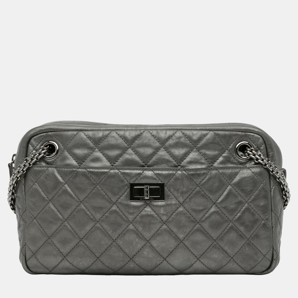 Chanel Silver Metallic Calfskin Reissue Zipped Shoulder Bag