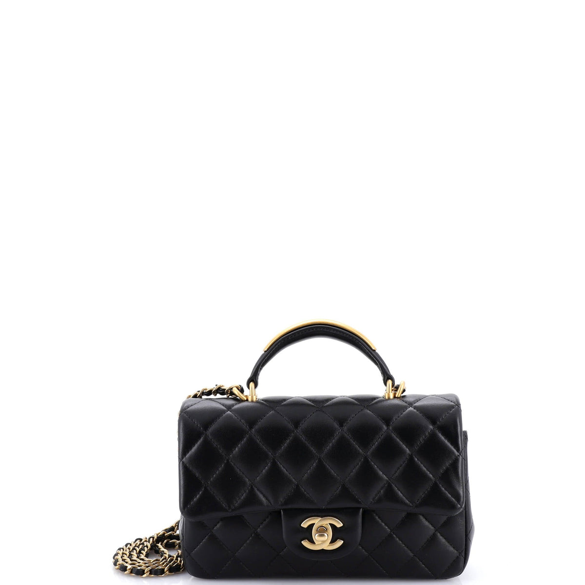 Chanel CHANEL Classic Single Flap Metal Top Handle Bag Quilted Lambskin Mini