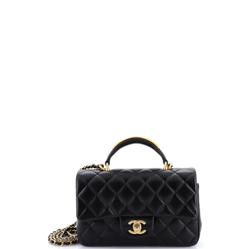 CHANEL Classic Single Flap Metal Top Handle Bag Quilted Lambskin Mini