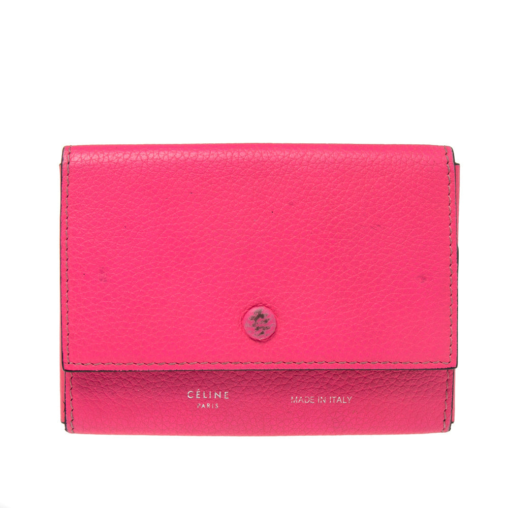 Celine Noen Pink Grained Leather Snap Flap Pouch