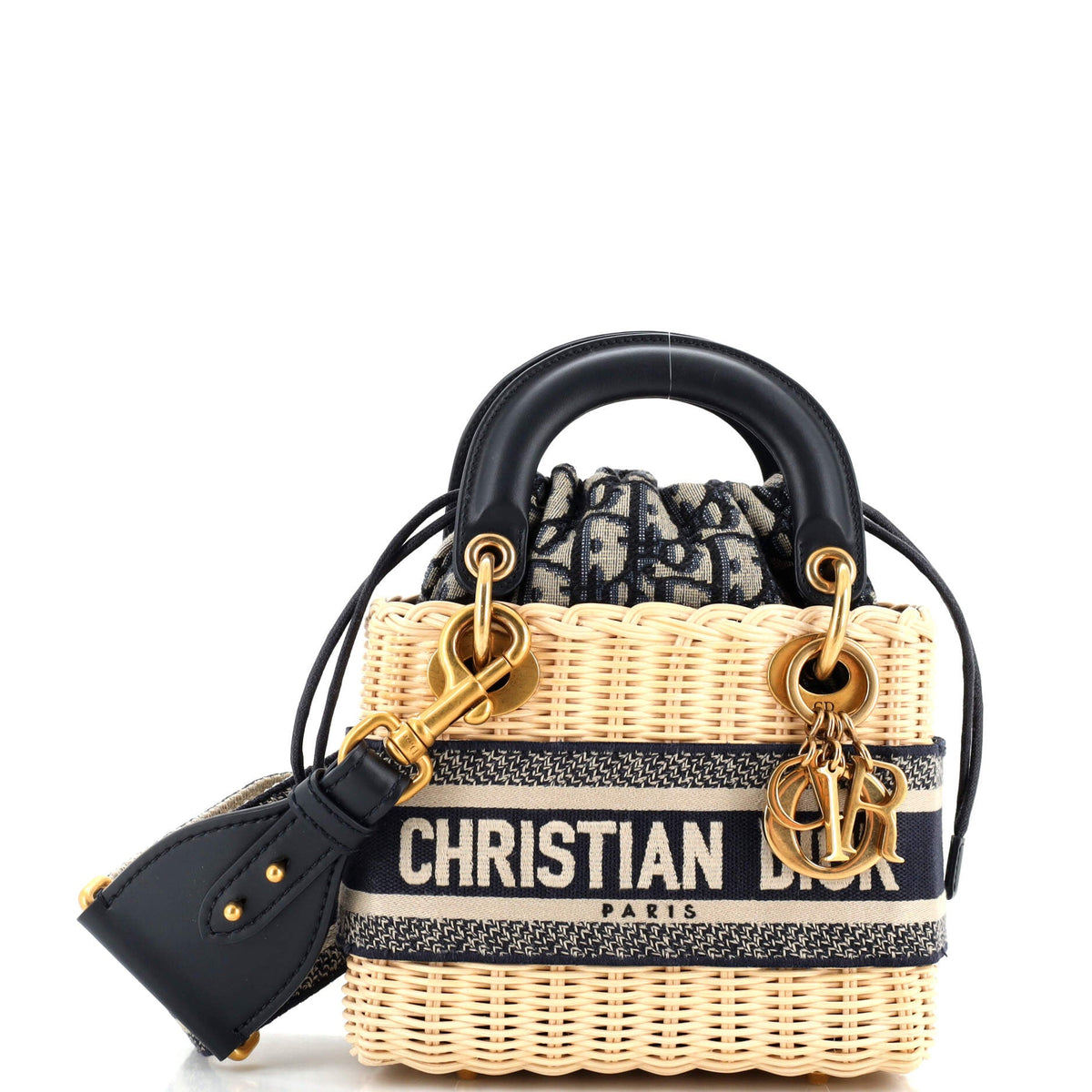 Christian Dior Lady Dior Bag Wicker and Oblique Canvas Mini