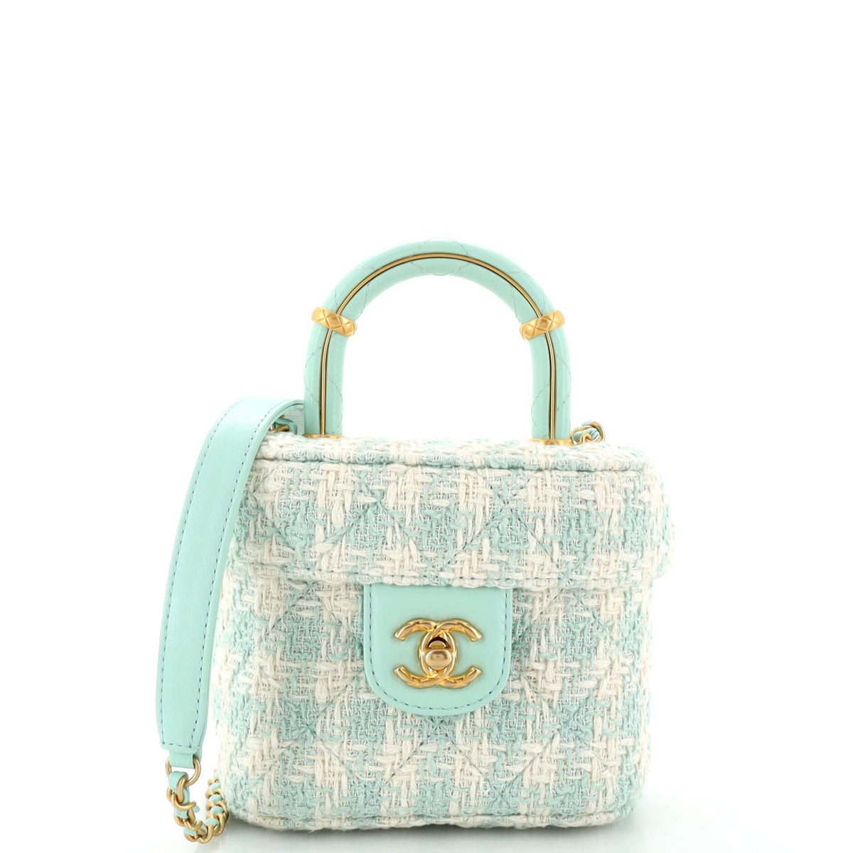 Chanel CHANEL Crush Top Handle Flap Bag Quilted Tweed Mini