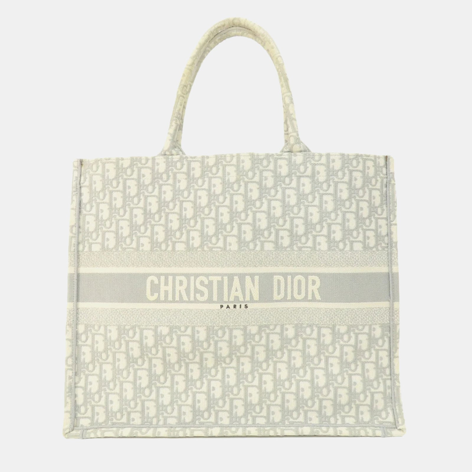 Dior Graue schräge bestickte Canvas große Buch Tote Einkaufstasche