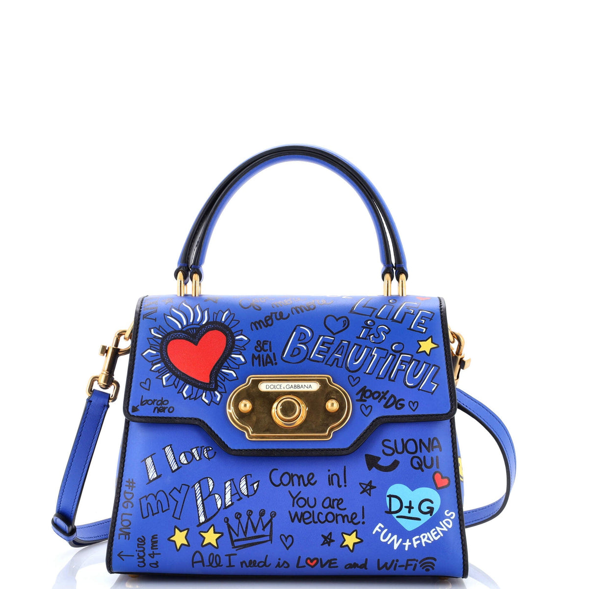 Dolce & Gabbana Welcome Top Handle Bag Printed Leather Small