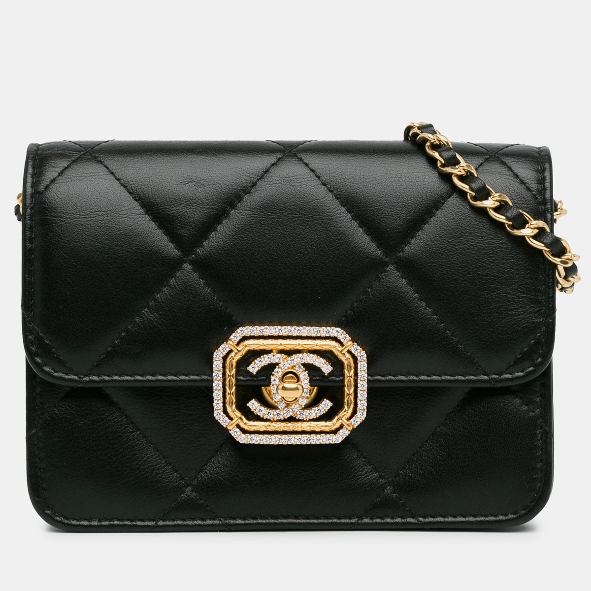 Chanel Quilted Calfskin Strass Clutch With Chain Flap