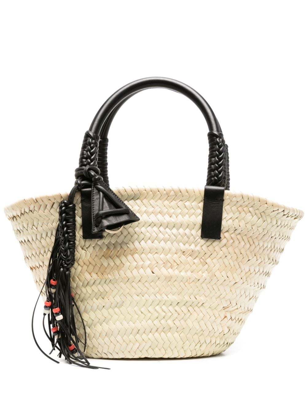 Women's Interwoven Raffia Bag With Tassel Charm in Lightbeigeblack | Size UNI | LWNA009R24 Color MAT0016110