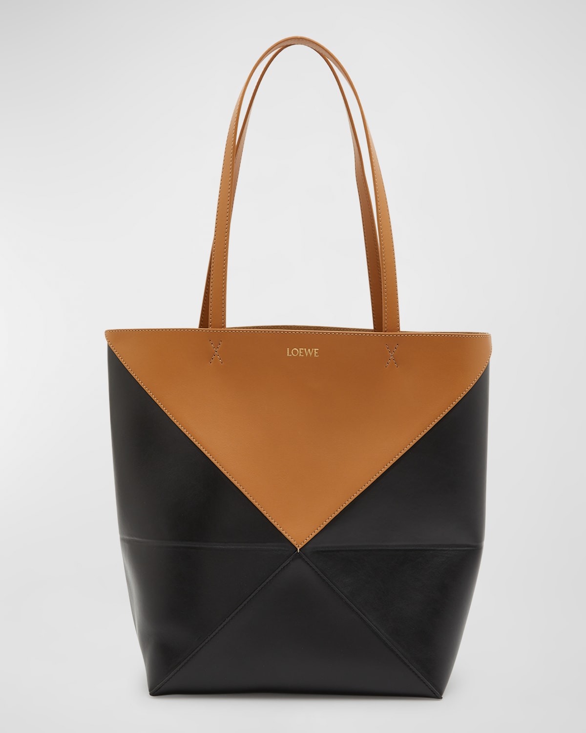 Loewe Puzzle Fold Medium Tote Bag in Shiny Bicolor Leather