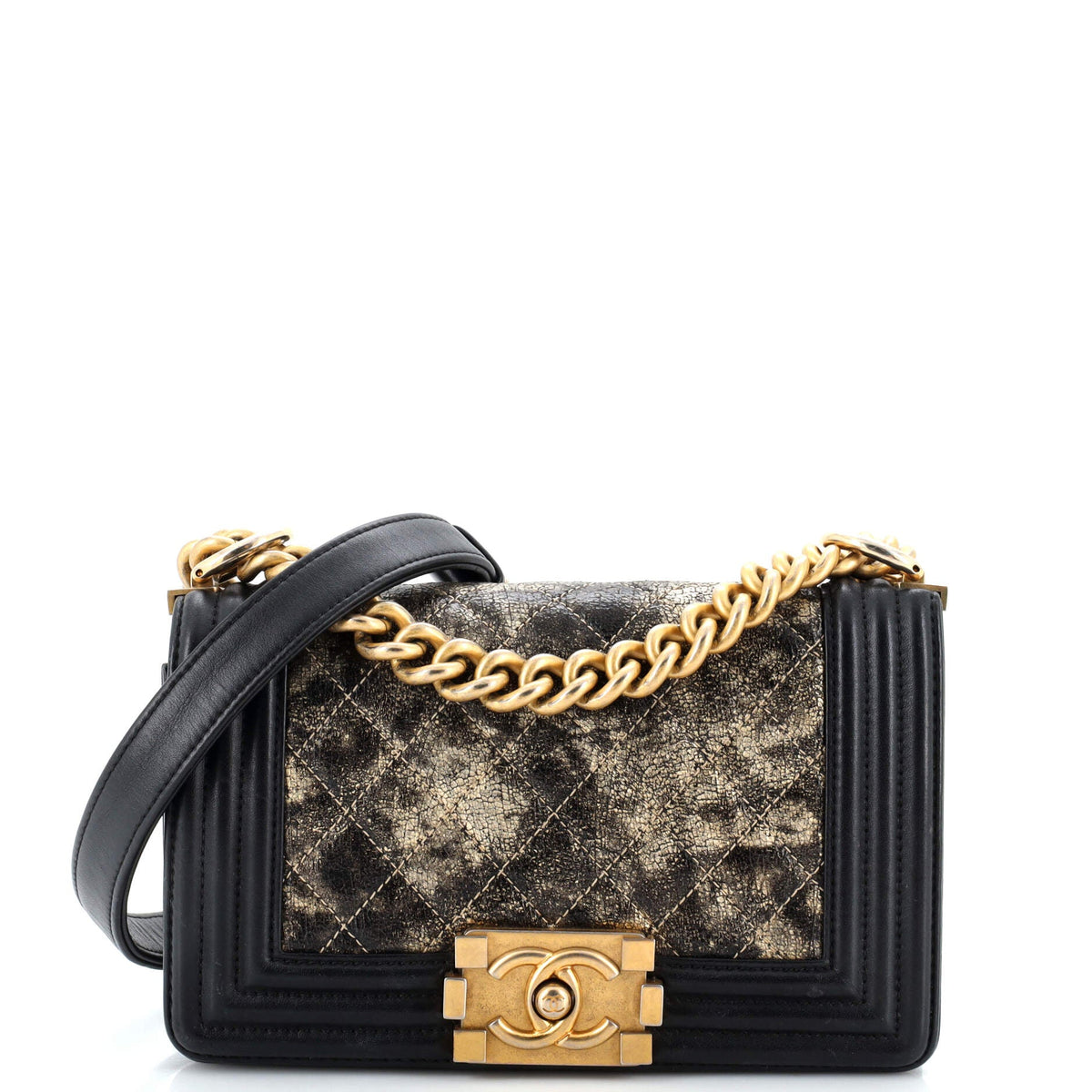 Chanel CHANEL Boy Flap Bag Quilted Metallic Crumpled Goatskin Small