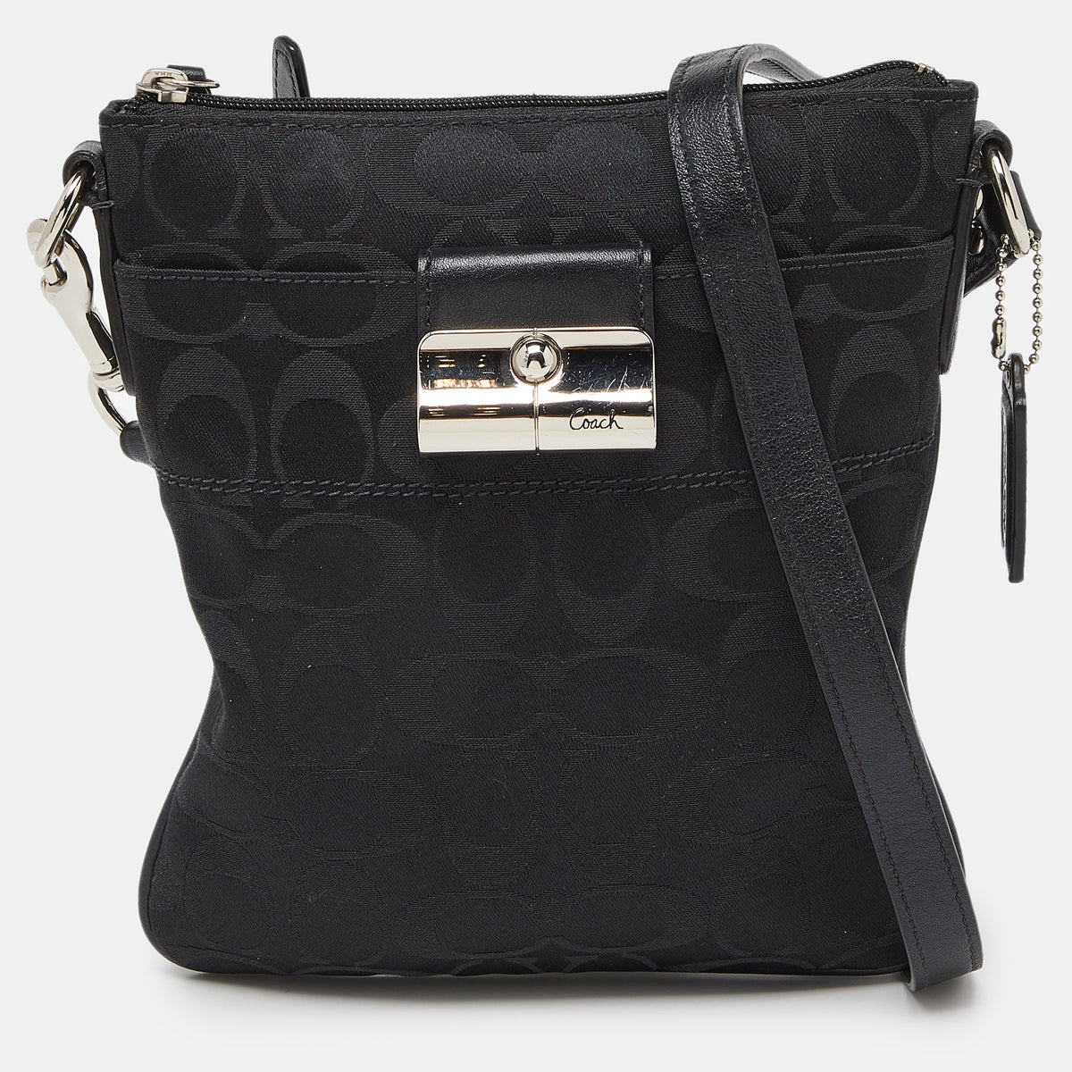 Coach Black Signature Canvas and Leather Courie Crossbody Bag