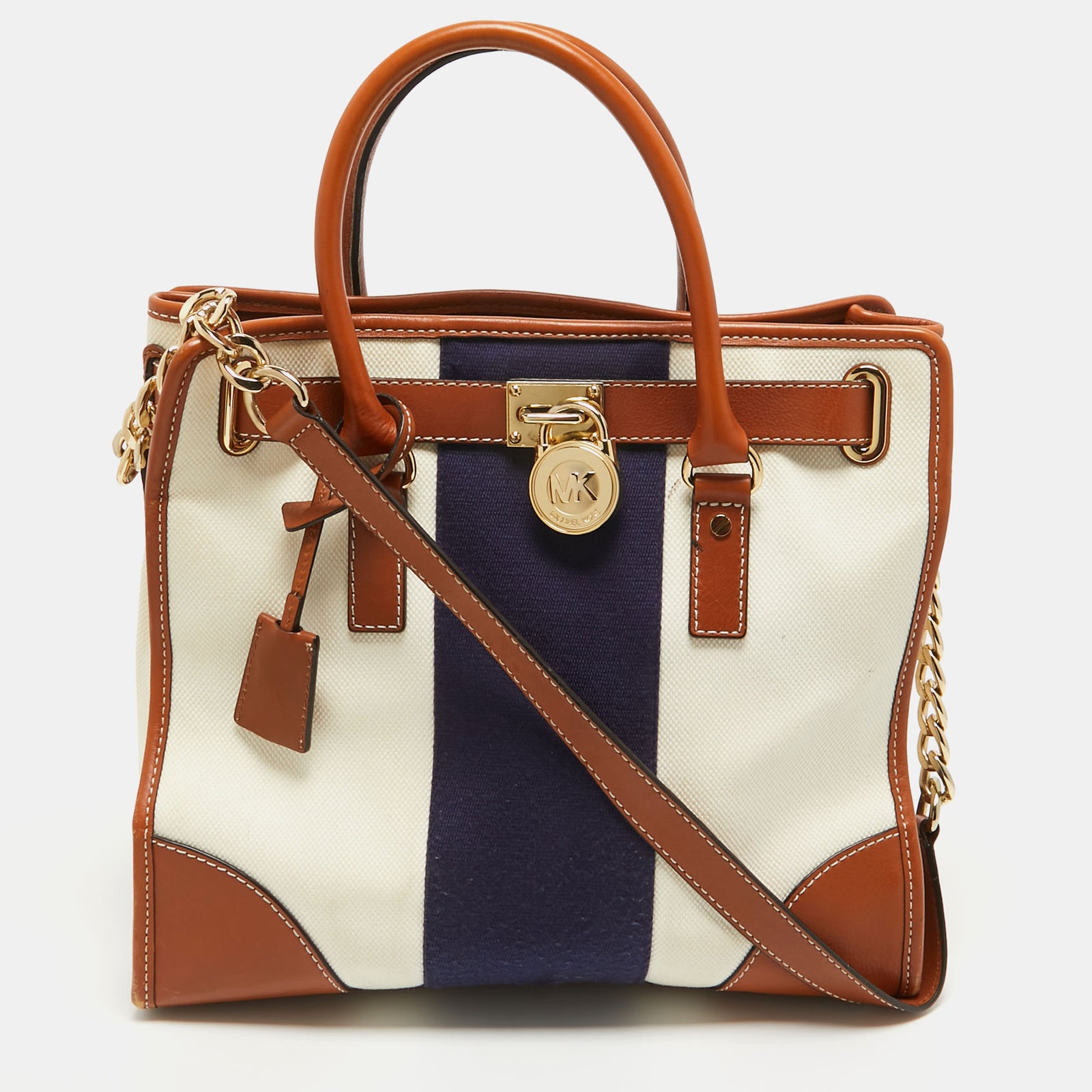 Michael Kors Tricolor Canvas and Leather Large Hamilton North South Tote