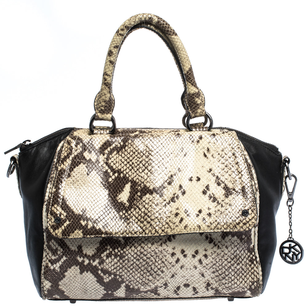 DKNY Beige/Black Python Embossed Leather Satchel