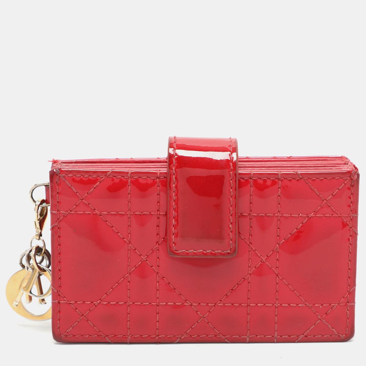 Dior Red Cannage Patent Leather Lady Gusset Card Case