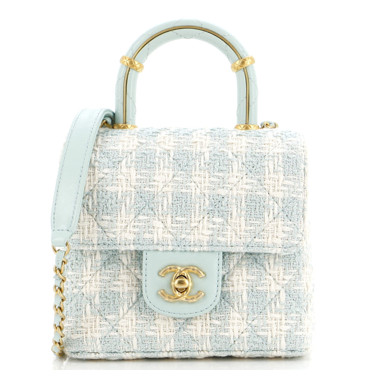 Chanel CHANEL Crush Top Handle Flap Bag Quilted Tweed Mini