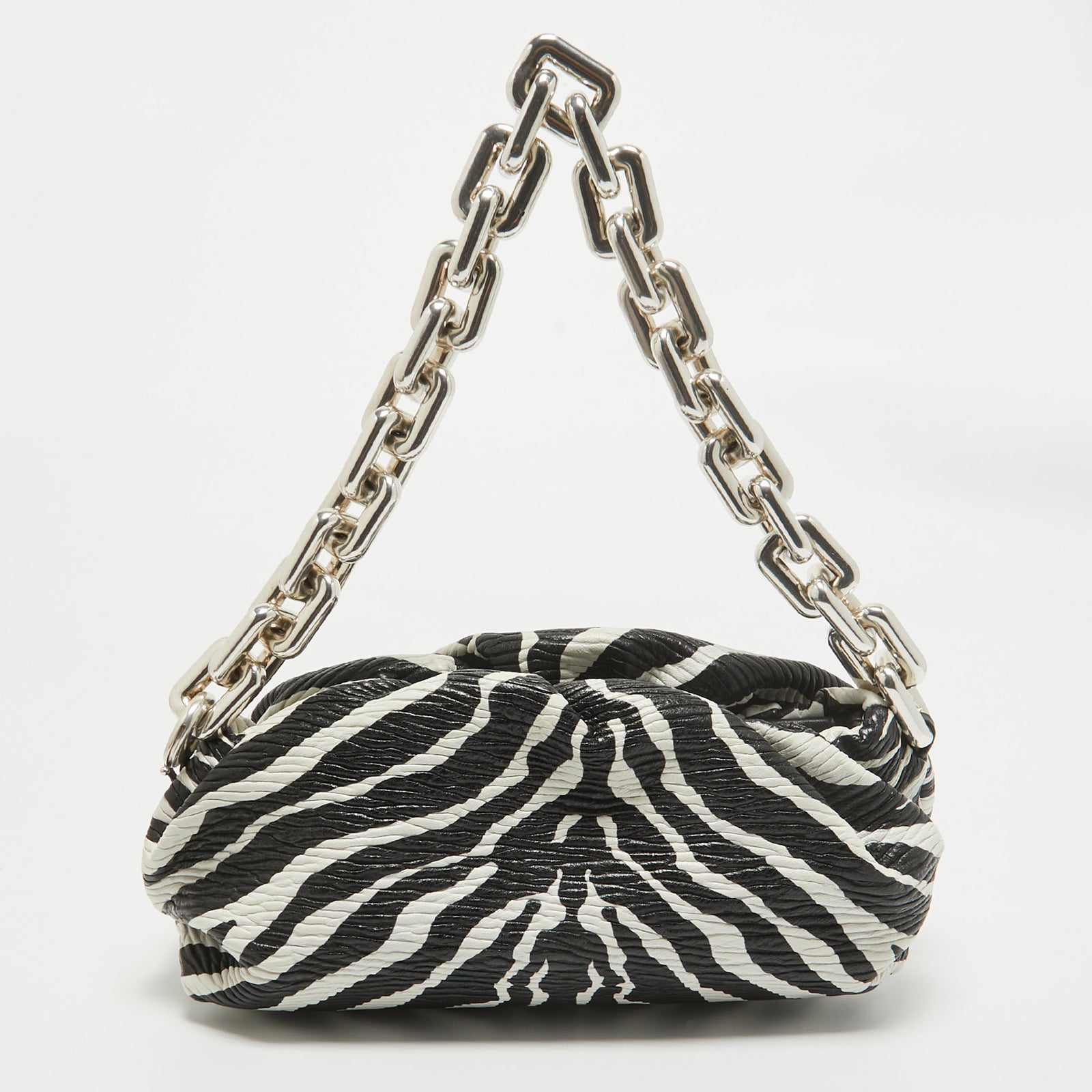 Bottega Veneta Black/White Zebra Print Leather The Chain Pouch Bag