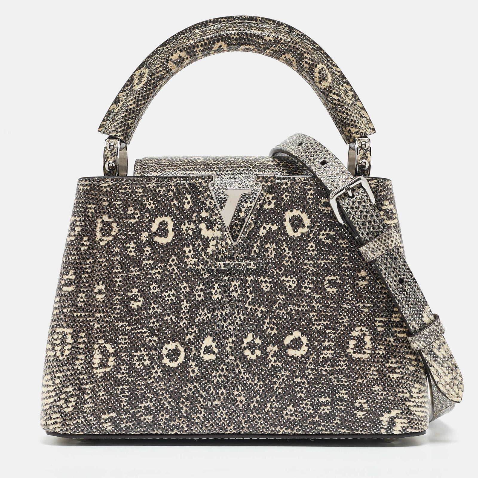 Louis Vuitton Graue Capucines Mini-Tasche mit Eidechsenmuster