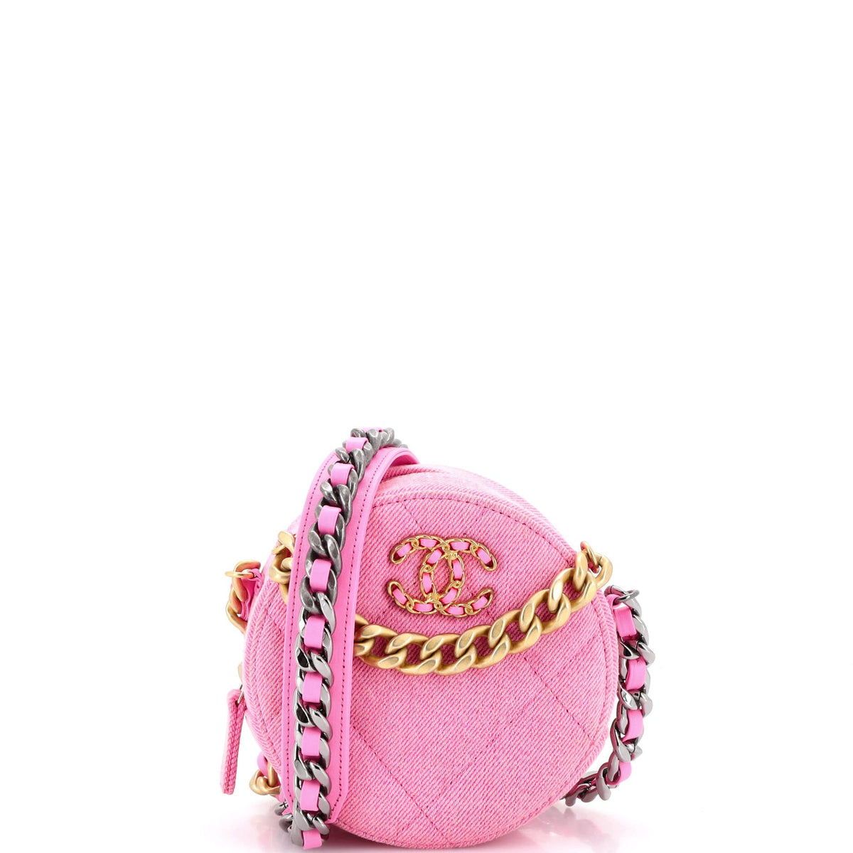 Chanel CHANEL 19 Round Clutch with Chain Quilted Denim