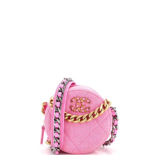 CHANEL 19 Round Clutch with Chain Quilted Denim