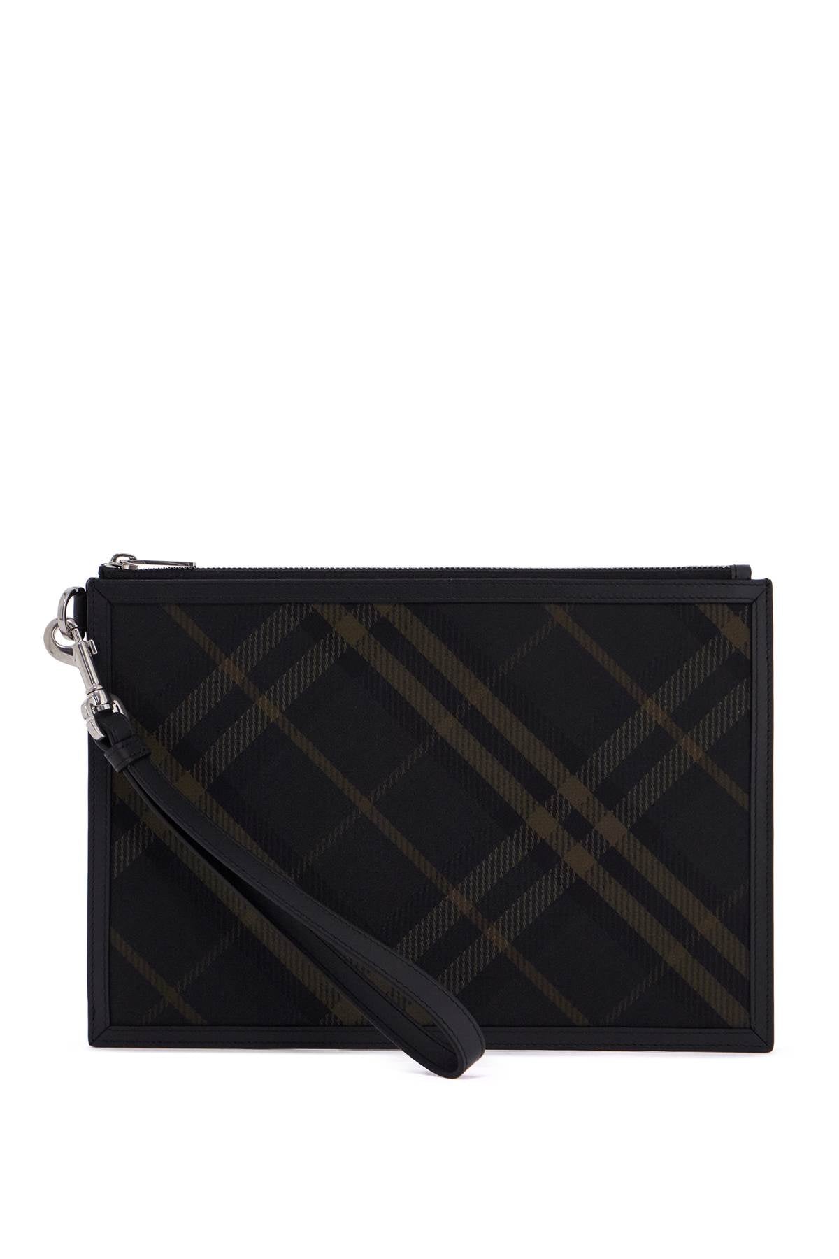 Burberry Men's Ered\n\ncheckered Coated Canvas Pouch Bag in Black | 8098461