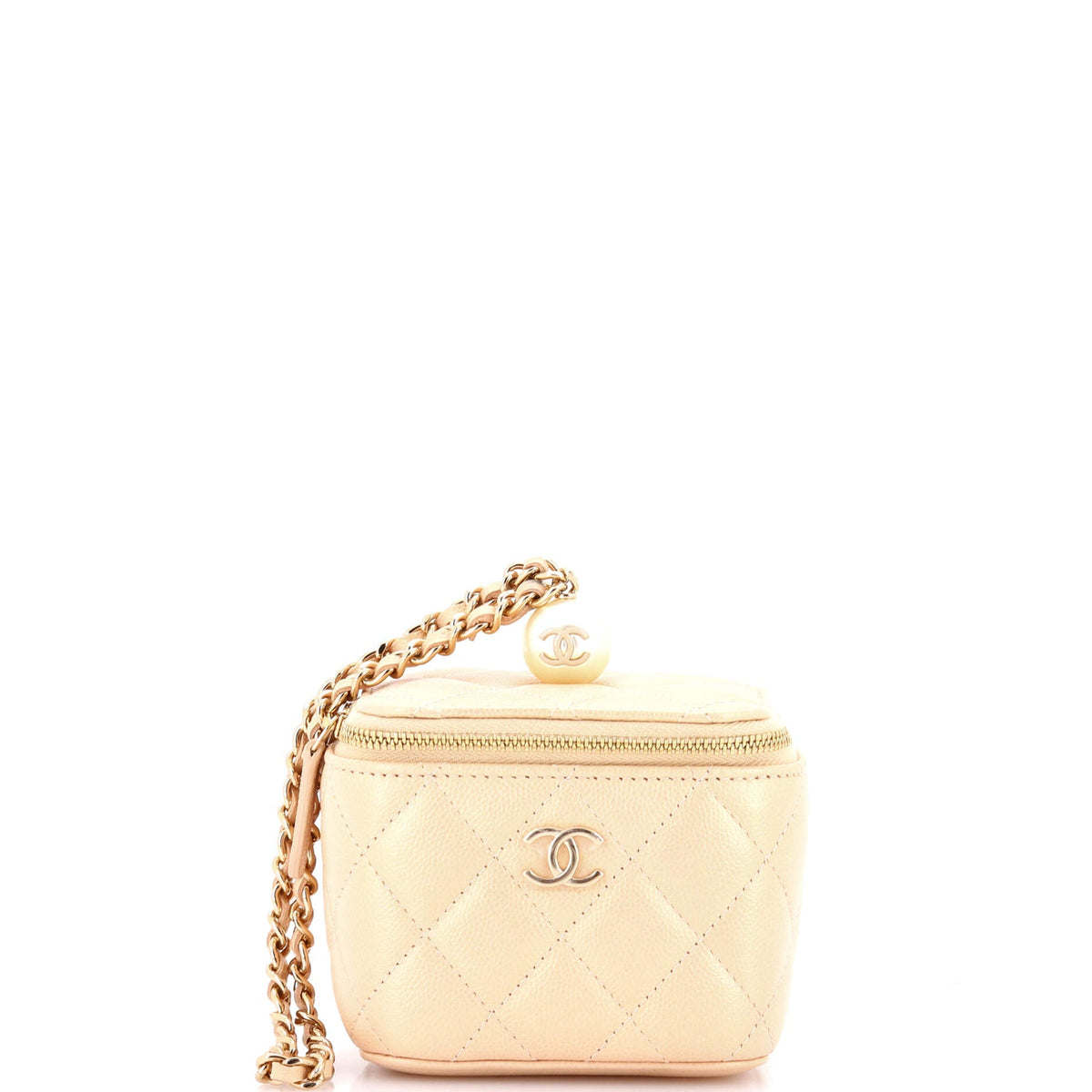 Chanel CHANEL Classic Pearl Vanity Case with Chain Quilted Caviar Mini