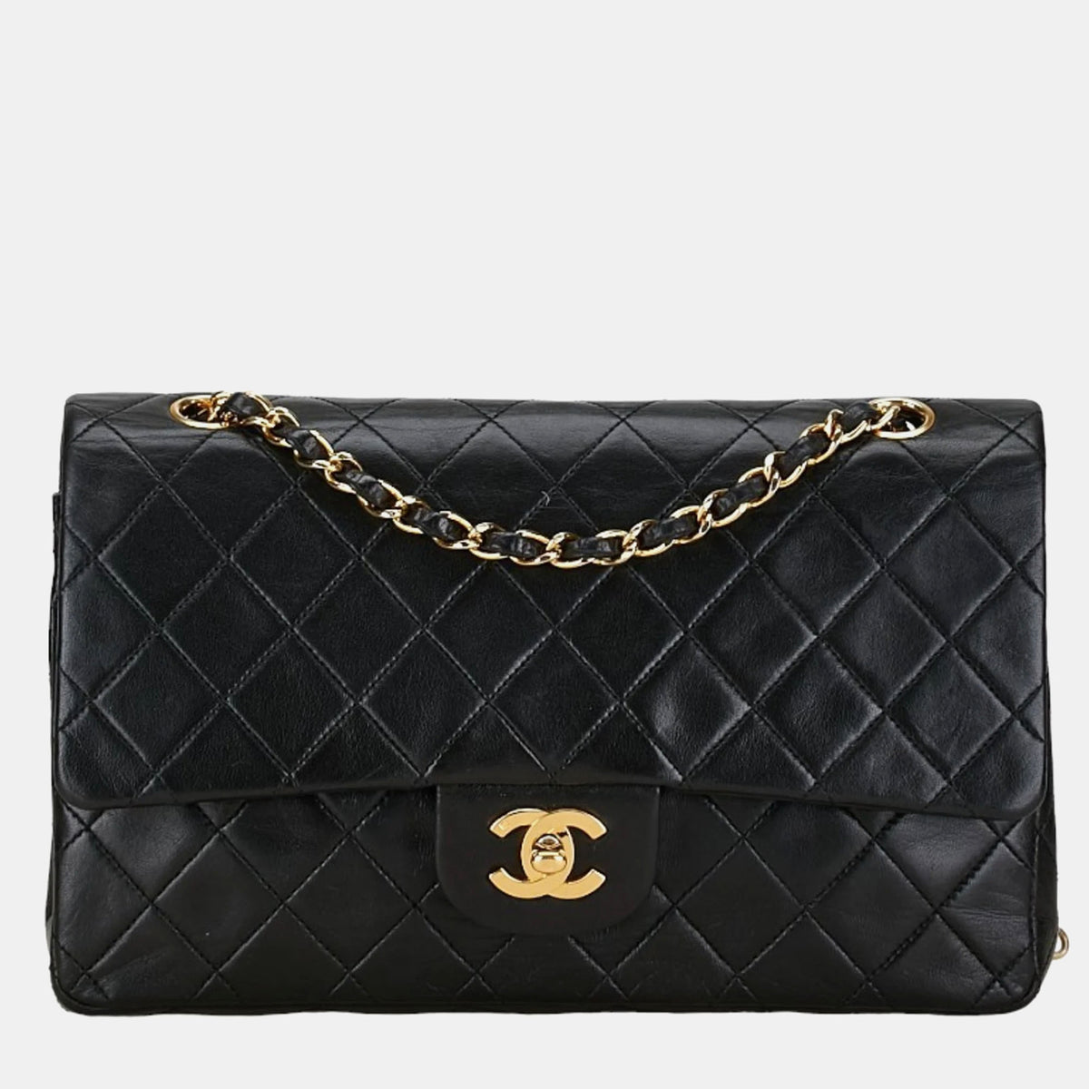 Chanel Black Leather Medium Classic Double Flap Shoulder Bag
