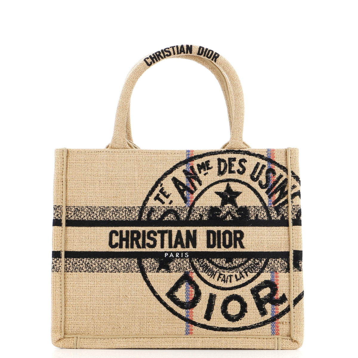Christian Dior Book Tote Cannage Embroidered Raffia Small
