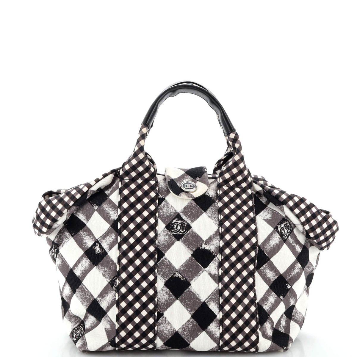 Chanel CHANEL Top Handle Satchel Gingham Print Canvas Small