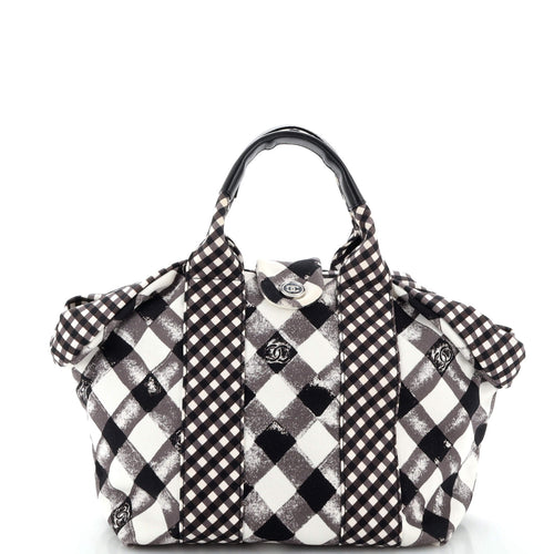 CHANEL Top Handle Satchel Gingham Print Canvas Small