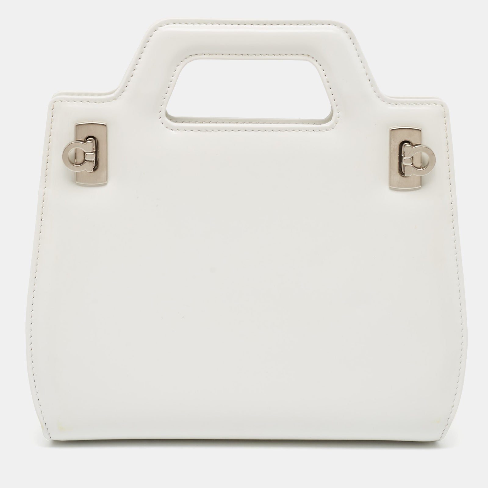 Salvatore Ferragamo White Patent Leather Mini Wanda Gancini Tote