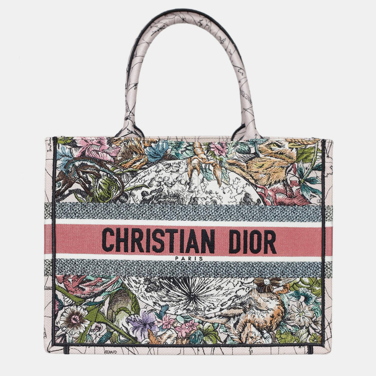 Dior Christian Pink Multicolor Zodiac Embroidery Medium Book Tote bag