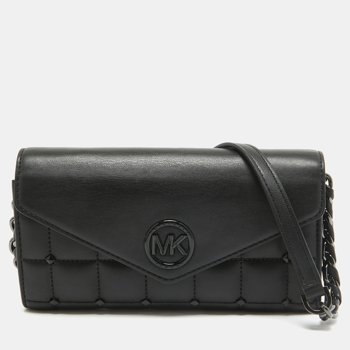 Michael Kors Black Quilted Leather Carmen Wallet On Chain