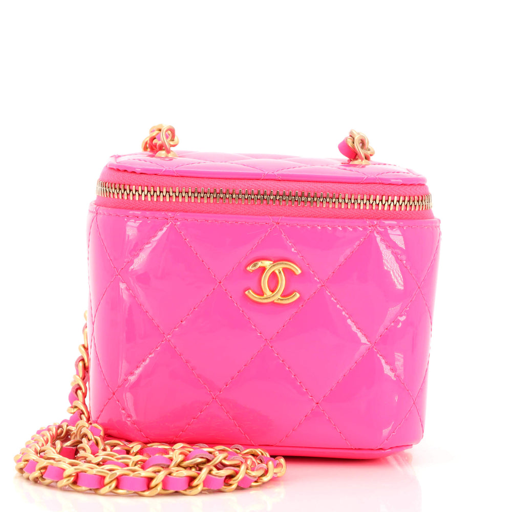 CHANEL Pearl Crush Vanity Case with Chain Quilted Patent Mini