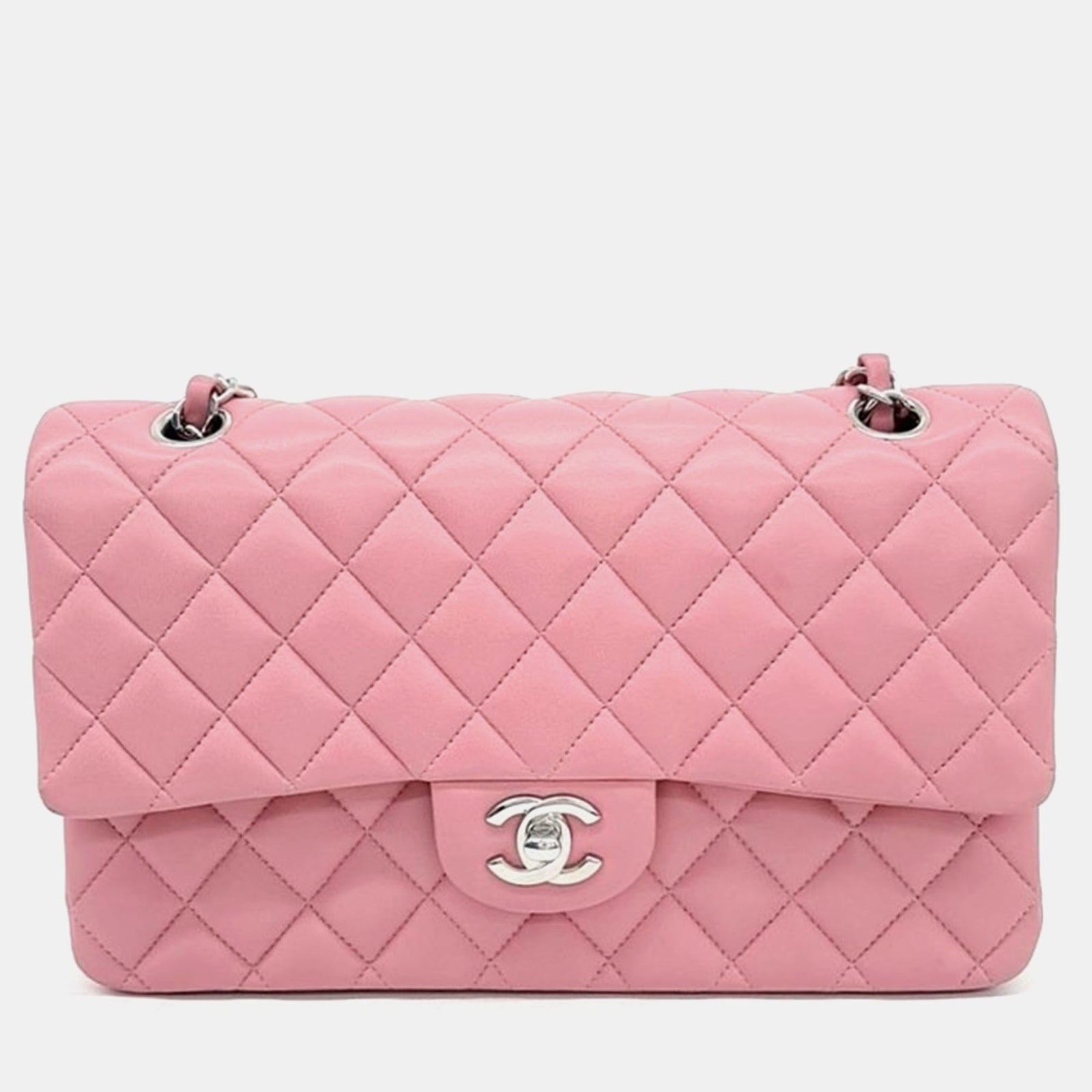 Chanel Sac à bandoulière classique de taille moyenne en cuir d'agneau rose