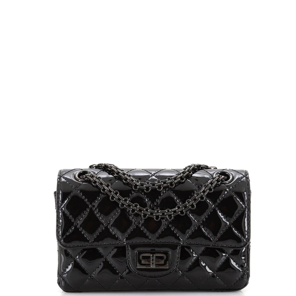 CHANEL So Black Reissue 2.55 Flap Bag Quilted Patent Mini