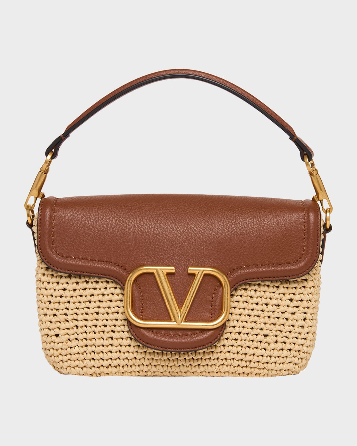 Valentino Viscose Raffia & Leather Top-Handle Bag